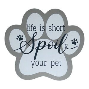 NWOT Small Wooden Table Desk Decor Gray Paw Print Pet Dog Cat Novelty New